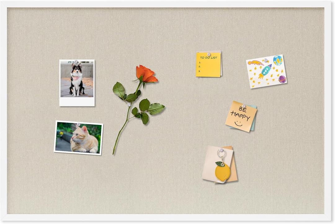 DAHAPYBOO Cork Board with Linen White,Bulletin Board 36"x24" Hanging Corkboards for Office Home School Message Board or Vision Board Decoration