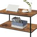 SENIG Small Brown Rectangle Wood and Metal Coffee Table with Storage Shelf for Small Living Rooms (31.5in)