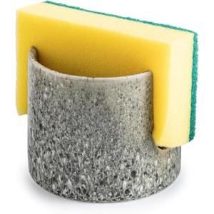Kitchen Sponge Holder, Ceramic Dish Sponge Holder Scrubby Daddy Farmhouse Dish Rack Brush Holder for Bathroom, Kitchen, Sink, Special Gray (Cylindrical)