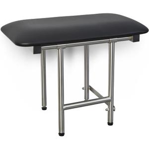 Seachrome 18" x 15" Black Padded Cushion Folding Wall Mount Bench Shower Seat with Legs, ADA Compliant