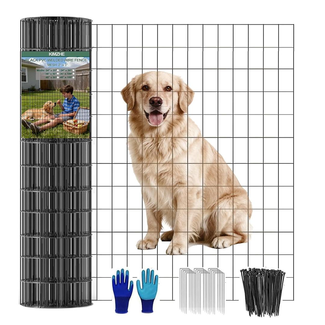 Welded Wire Fence 36inch x 50ft, 2inch x 3inch Black Chicken Wire Fencing, 16Gauge PVC Coated Garden Wire Fence Rolls, Anti-Rust Metal Fencing for Yard Plant Protection Poultry Netting