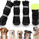SUNFURA Dog Rain Boots with Warm Fleece, Waterproof and Skid-Proof Medium Large Dog Shoes with Reflective Straps and Rugged Sole, Pet Snow Booties Winter Paw Protector for Outdoor Running Hiking, L 