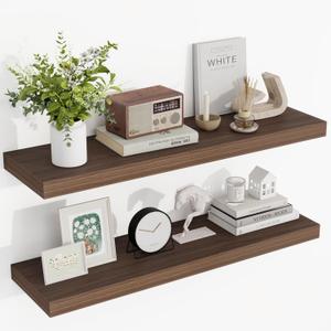 Acovy 36 Inch Floating Shelves, 36"x9.25"x1.5" Inch Deep Floating Shelves for Wall, Wooden Shelves for Bathroom, Bedroom, Living Room, Walnut, 2 Pieces