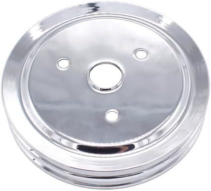 YUCHENSHLP Plated Steel Crankshaft Pulley Double-Groove SWP Short Water Pump - Compatible with Small Block Chevy SBC 262 265 267 283 302 305 307 327 350 400