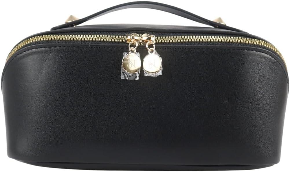 Large Capacity Travel Makeup Bag Organizer Makeup bag Set  Includes Transparent Pouch & Dust Bag PU Leather Cosmetic Bag Toiletry Bag for Women With Dividers, Handle Portable Design (Full Black) Large Capacity Travel Makeup Bag Organizer Makeup bag Set  Includes Transparent Pouch & Dust Bag PU Leather Cosmetic Bag Toiletry Bag for Women With Dividers, Handle Portable Design (Full Black)