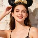 A Miaow 3D Black Mouse Sequin Ears Headband MM Glitter Butterfly Hair Clasp Park Supply Adults Women Girls Photo Accessory (Black and Golden)