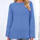 PRETTYGARDEN Women's Knit Fall Sweaters Long Sleeve Pullover Crewneck Split Hem Oversized Tunic Sweater Tops Winter Clothing (Blue, S)