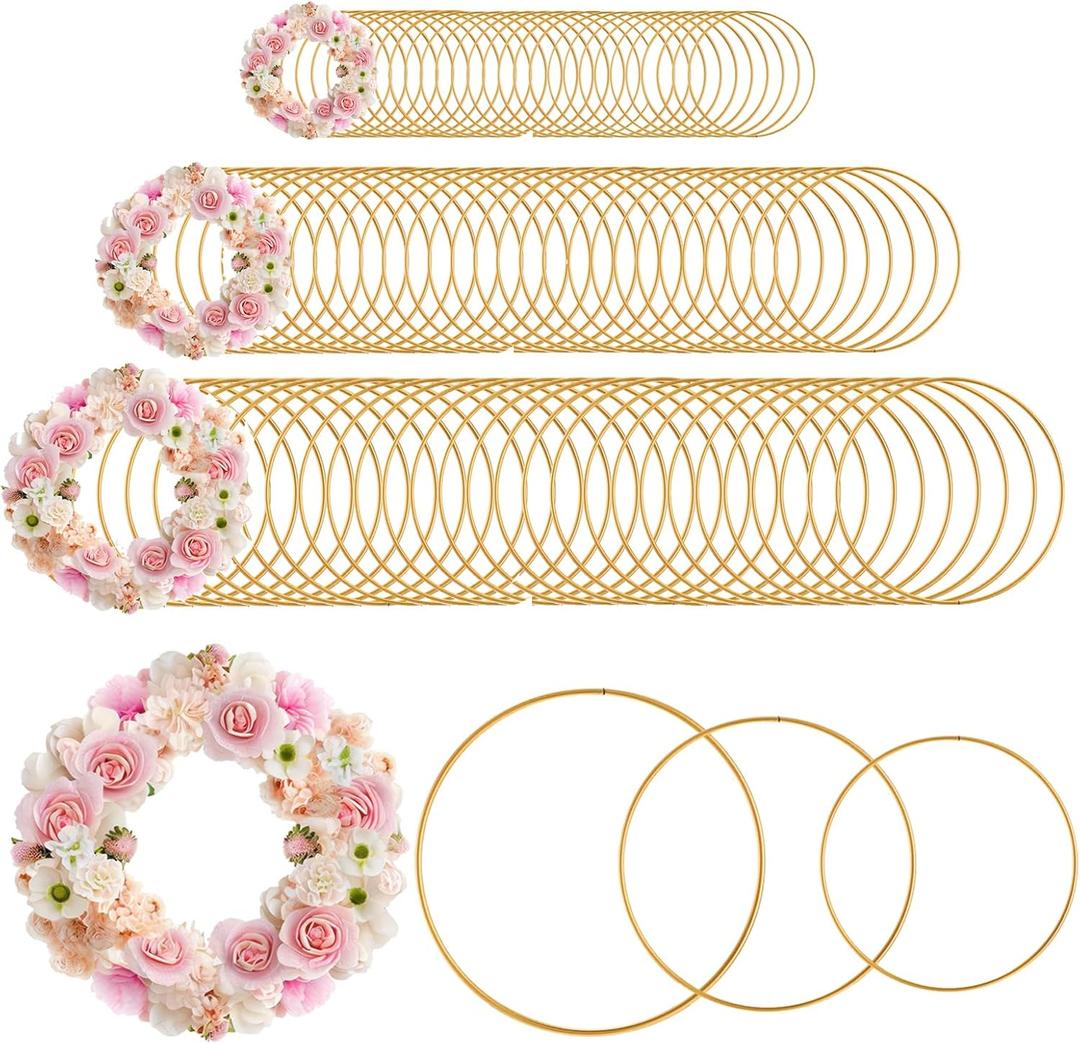 Zonon 50 Pcs Metal Rings for Crafts Gold Craft Rings Hoops Floral Macrame Hoops for DIY Crafts Macrame Dream Catcher Supplies Wedding Table Wreath Decor Wall Hanging (3In,6In,8In)