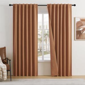 DUALIFE 100% Blackout Curtains 84 Inch Length Textured Linen for Bedroom/Living Room Energy Saving Window Treatment Curtain Drapes Colored Copper Rust Decor Back tab Rod Pocket,50x84 Inch,2 Panels Set