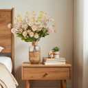 Beige Silk Fake Flowers 10 Stems&2 Eucalyptus,Bulk Faux Mums Mini Ball for Table Centerpieces,Artificial Dried Flowers for Vase Fillers Home Decorations,Faux Chrysanthemum Floral Arrangements Decor