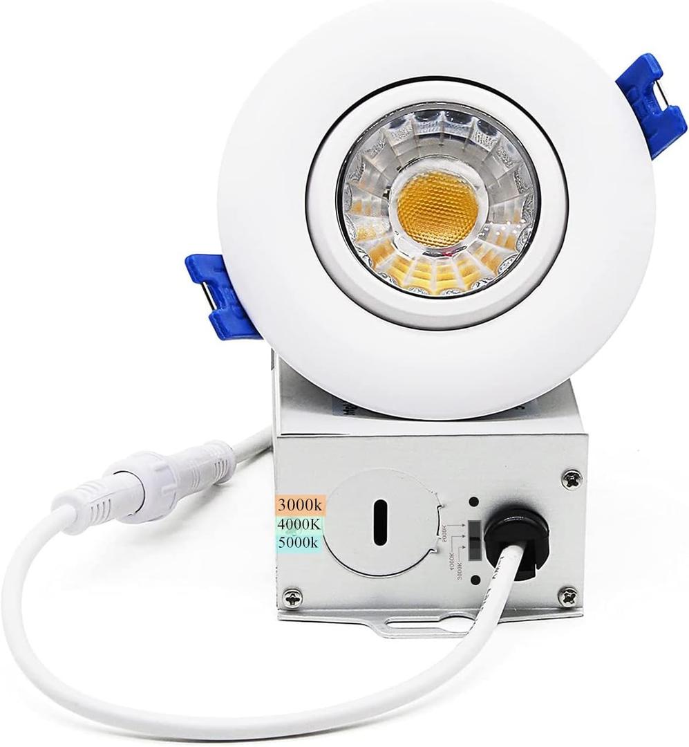 3 Inch Waterproof recessed Shower Lights, 9W COB 3 Colors Adjustable Gimbal Ceiling Recessed Lighting for Bathroom,Bedroom,Kitchen,Balcony