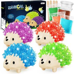 Sdaymol Crystal Growing Kit for Kids - 4 Colors Hedgehog to Grow Fast in (24H),Science Experiments Learning & Educational Toys,Science Kits for Kids Age 8-12 STEM Project Gifts for Boys & Girls 6+ (Red&Purple&Blue&Green)