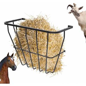 Nisorpa Wall Mount Hay Rack, Livestock Hay Feeder with 27 Gallon Capacity Hay Feeder for Sheep Horses & Goats, Indoor Outdoor Uses, Carbon Steel