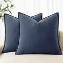 MIULEE Decorative Linen Euro Sham Pillow Covers 24x24 Indigo Blue Boho Farmhouse Neutral Couch Throw Pillows for Bed Pack of 2 Accent Coastal Modern Pillowcase Summer Sofa Livingroom Home Decor