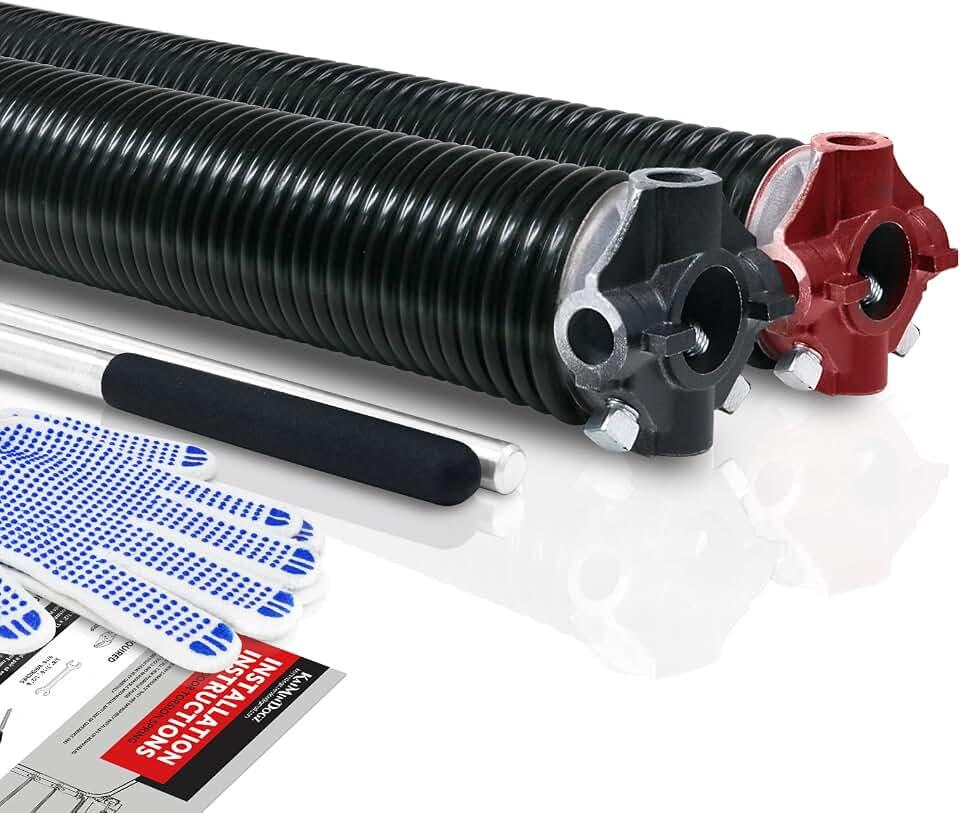 KaiMinDogz Pair of 2" Garage Door Torsion Springs Set with Non-Slip Winding Bar & Gloves,High Precision Electrophoresis Black Coated, for Replacement & Installation, MIN 16,000 Cycles (0.243x2"x27")