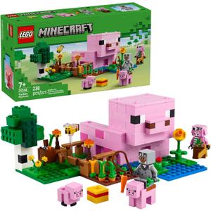 LEGO Minecraft The Baby Pig House Toy Figures and Playset - Building Minecraft Toy for Kids, Boys and Girls, Ages 7+ - Gift for Birthdays - with 2 Minifigures for Pretend Play - 21268