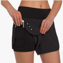 Ksmien Women's 2 in 1 Running Shorts - Lightweight Athletic Workout Gym Yoga Shorts Liner with Phone Pockets, Medium, Black 