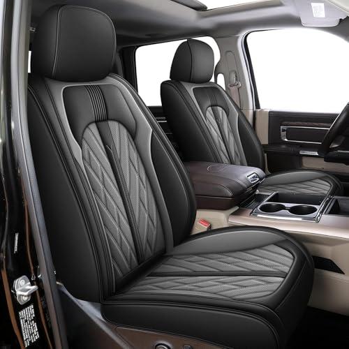 IKABEVEM Seat Covers Fit for Dodge RAM 1500 2002-2024 2025 2026: Compatible with RAM 1500 2500 3500 Car Seat Cover Truck Pickup Crew Double Quad Cab (Curved Bench, Full Set, Black & Grey)