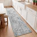 2x8 Washable Hallway Runner Rugs, Non-Slip Area Rug for Kitchen Entryway Indoor Laundry Room Decor, Bathroom Runner Rug Low Pile Vintage Carpet, Grey