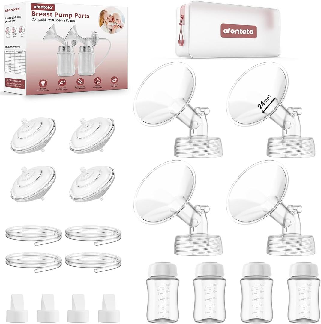 Pump Parts Compatible with Spectra S1/S2/9 Plus Breastpump, 4 Set Replacement Parts for Spectra Include 24mm Flange,Duckbill Valve,Backflow Protector,Tube,Bottle, Not Original Spectra S2 Accessories