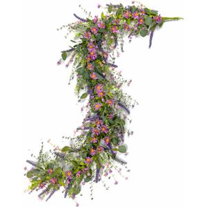 6ft Spring Flower Garland Faux Eucalyptus Greenery with Lavender Purple Daisy Wild Berry Artificial Vine for Easter Wedding Arch Decor Baby Shower Garland Mantle Table Centerpiece
