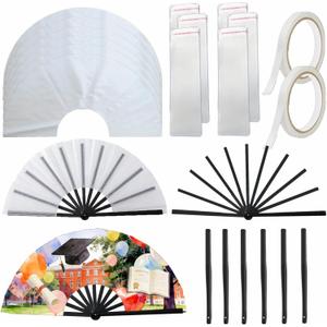 20pcs Sublimation Hand Fan Blanks Bulk, Fan Shaped Sublimation Fabric and Plastic Handle for DIY and Craft Folding Fan, Sublimation Beginners Gift for Line Dancing Weding Cooling and Graduate