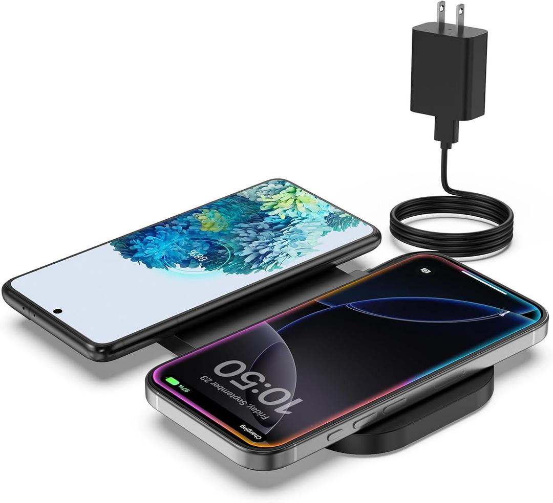 Wireless Charger, 10W Max Dual Charging Pad for iPhone 15/14/14 Plus/13 Pro Max/Pro/Mini/12/11, Airpods 3/2/Pro, Samsung S22/S21, QC 24W Adapter, Charging Adapter (Black)