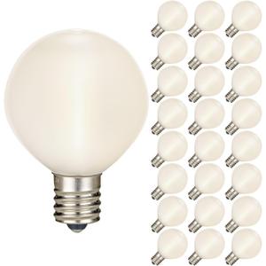Novelty Lights 25 Pack Frosted White G50 LED Filament String Light Bulbs, E17/C9 Intermediate Base, 7 Watt Equivalent, Shatterproof Replacement Bulbs for Patios, Canopy Lighting