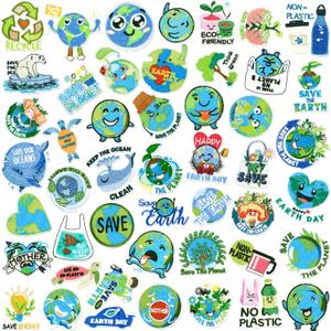 Tigeen 48 Pcs World Earth Day Chenille Iron on Patches Bulk Embroidered Patch for Hats Clothes Sew on Applique DIY Accessory for Backpack Pants Jeans