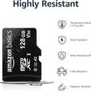 Amazon Basics microSDXC Memory Card with Full Size Adapter, A2, U3, Read Speed up to 100 MB/s, 128GB, Black