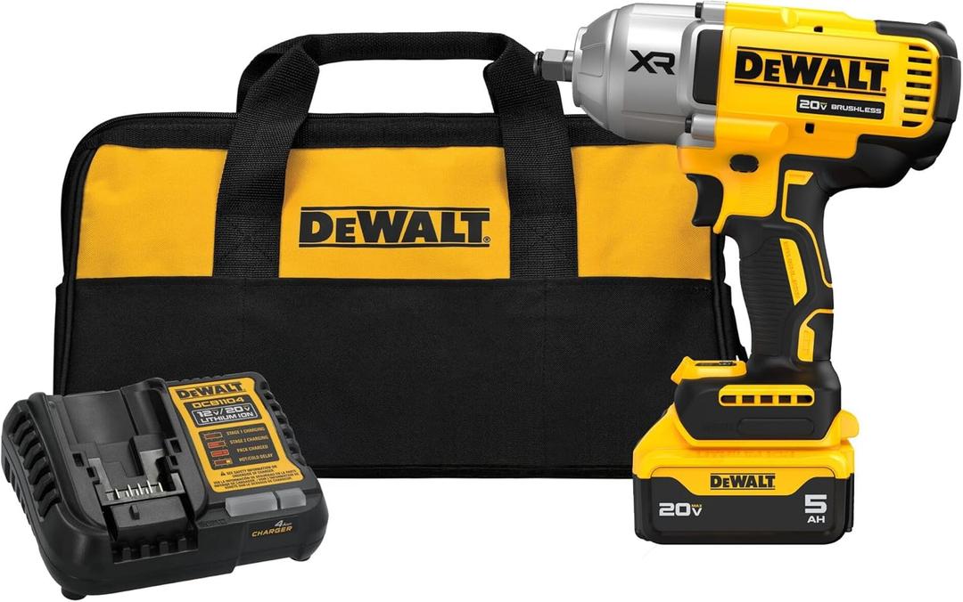 DEWALT 20V MAX Cordless Impact Wrench Kit, 20V MAX, 1/2" Hog Ring With 4-Mode Speed, Includes Battery, Charger and Kit Bag (DCF900P1)