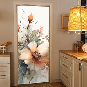 Door Stickers Murals Peel and Stick, Door Floral Decal Wraps Self-Adhesive, Decorative Wallpaper Cover for Bedroom Living Room Closet Decor, Watercolor Peony