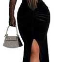 Jigfar Women's Sexy Elegant Rhinestone Embellished Velvet Party Club Night Bodycon Formal Evening Maxi Dress, XL