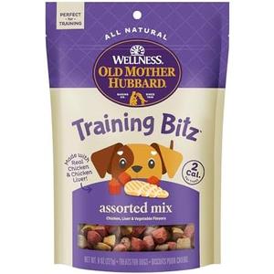 Old Mother Hubbard Wellness Training Bitz Assorted Mix Dog Biscuits, Natural, Training Treats, Three Flavors, Small Size, (8 Ounce Bag)