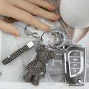 Cute Key Fob Cover with Rhinestone Bear Charm, Bling TPU Smart Key Case for Women, Compatible with Toyota 4Runner,Avalon,Camry Corolla Fortuner Highlander RAV4 LE (4-Button, Silver Black)