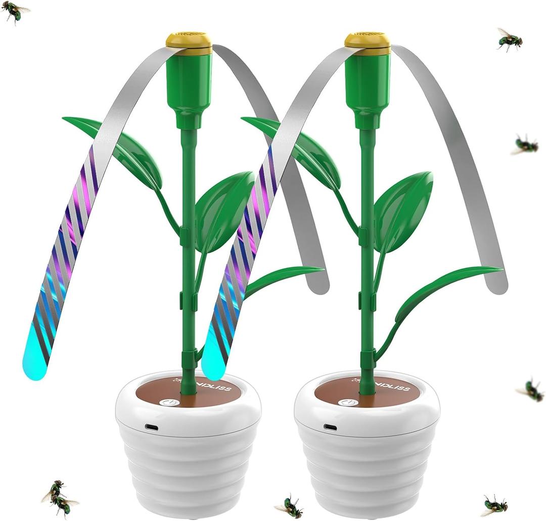 Fly Fans for Tables, Flowerpot Modeling Fly Repellent Outdoor Indoor, Portable Tabletop Food Fans for Camping, Picnic, Fishing, USB & Battery Powered (2 Packs)