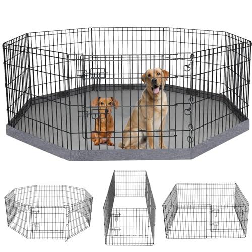 PETIME Foldable Metal Dog Exercise Pen/ Pet Puppy Playpen Kennels Yard Fence Indoor/ Outdoor 8 Panel 24" W x 24" H with Bottom Pad (with Bottom pad, 8 Panels 24" H)