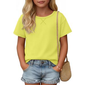 YooAurvox Girls Short Sleeve Shirts 5-14Y, Bright Yellow, 13-14 Years