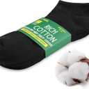 HOT FEET Men Thin Cotton No Show Summer Socks - 5 Pack Low Cut Moisture Wicking Lightweight Socks, Light Ankle Footie, One Size (Black)
