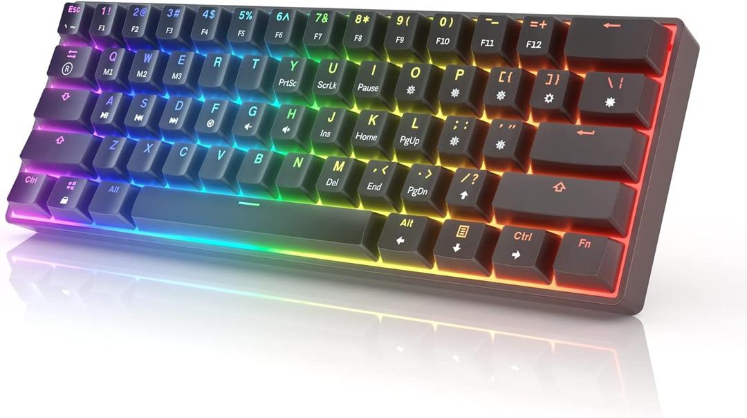 HK GAMING GK61 Mechanical Gaming Keyboard - 61 Keys Multi Color RGB Illuminated LED Backlit Wired Programmable for PC/Mac Gamer (Gateron Optical Yellow, Black)