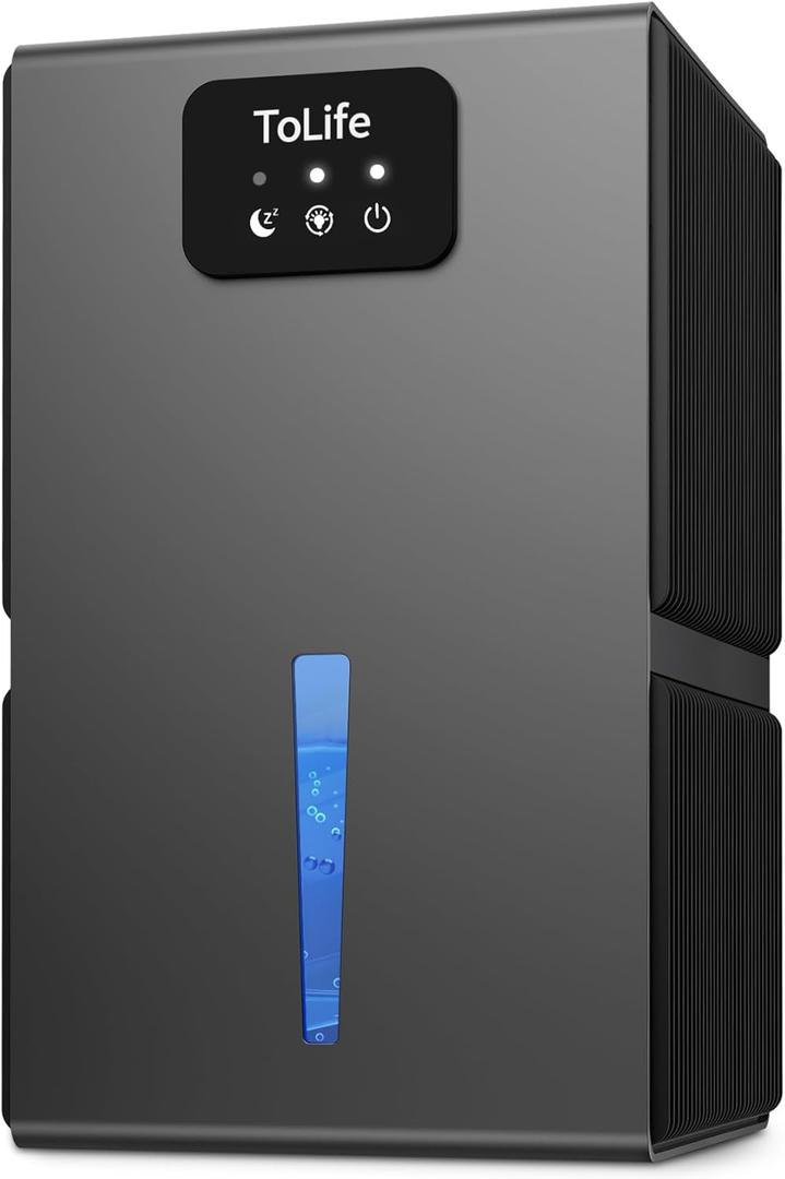 ToLife Dehumidifiers for Home 95 OZ Water Tank with Auto-Off 1000 sq.ft Sleep Mode Portable Dehumidifier for Basement Bathroom Home RV Closet Room 7 Colors LED Light,Grey