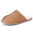 OOW Mens Slippers Genuine Suede House Slippers for Men Cozy Fuzzy Memory Foam Shoes Outdoor Non-Slip Fall Winter Footwear Wide Chestnut, Size 9