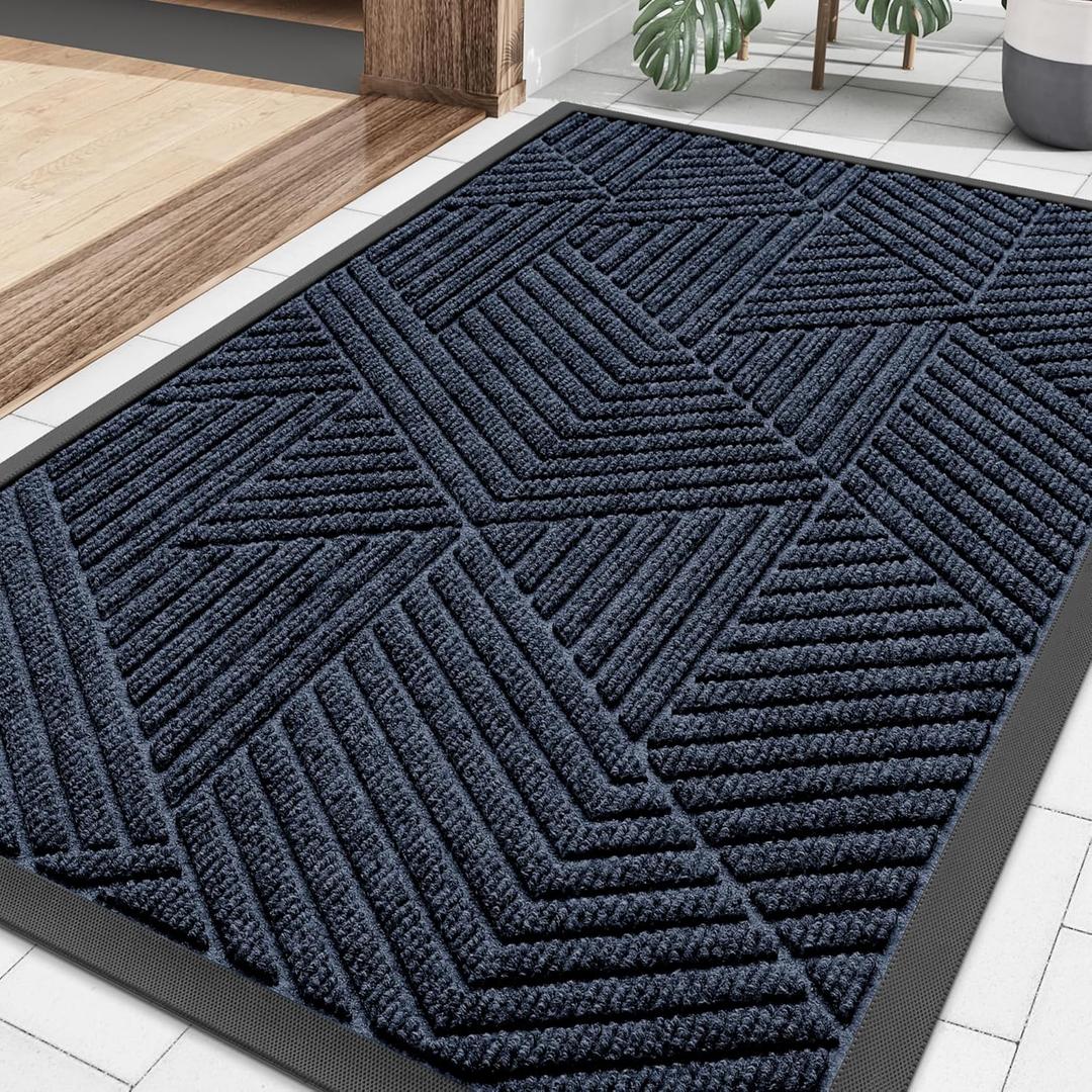 Smiry Front Door Mat Outside Entrance, Heavy Duty Sturdy Natural Rubber Doormat, Trap Dirt and Moisture, Easy Clean Low Profile Welcome Floor Mats for Indoor Outdoor Entry, 35X23 Inch, Navy Blue