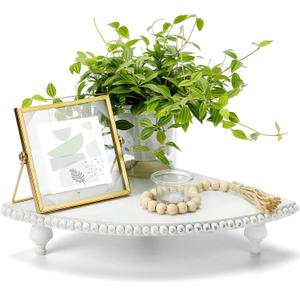 Amyhill Wood Corner Counter Shelf Corner Riser for Kitchen Counter White Wash Rustic Bathroom Countertop Organizer Decorative Tray Riser Pedestal Stand with Removable Feet for Kitchen Bar, 11.81 Inch