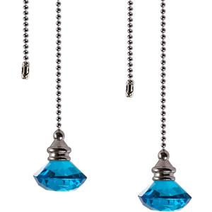 LONGSHENG Ceiling Fan Pull Chain Set - 2 pieces Light Blue Diamond Fan Pull Chains 20 Inch Ceiling Fan Chain Extender with Chain Connector Home Wedding Decor Ornament Pendant