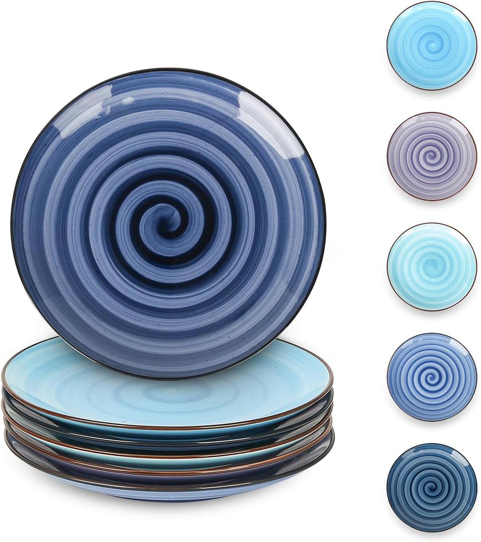 Selamica Ceramic Dessert Plates Set of 6,6 Inch Appetizer Plate for Kitchen for Cake Snacks Side Dish, Microwave Dishwasher Safe, Gradient Blue
