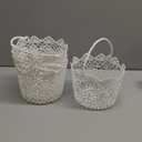 WILLBOND 4 Pcs White Flower Girl Basket with Handle for Wedding Ceremony, 5.9 x 4.72 x 4.33 Inch