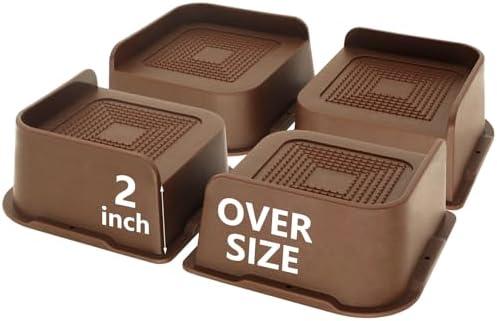 HANIHUA 4 Pack Dark Brown Bed Risers 2 inch Heavy Duty, Oversized Furniture Risers, Bed Lifts Risers for Table, Sofa, Chair, Couch, Desk, Bed Frame Risers Supports Up to 6,500 Lbs