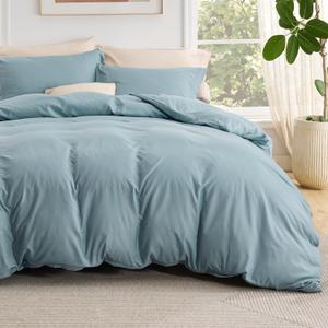 Bedsure Queen Duvet Cover with Fitted Sheet - Soft Double Brushed Bedding Set with Zipper Closure, 4 Pieces, Includes 1 Duvet Cover 90"x90", 1 Fitted Sheet, 2 Pillow Shams, NO Comforter, Mineral Blue (Queen (With Fitted Sheet), 05 - Mineral Blue)