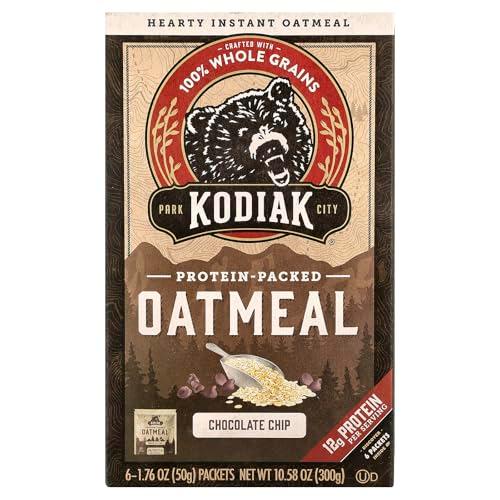 Kodiak Instant Oatmeal Packets, Chocolate Chip, High Protein, 100% Whole Grains, 1 box with 6 packets (6 boxes), BB Date: 04/06/25